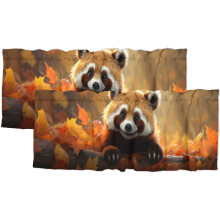 Cantonnière Panda roux, motif forêt d'automne et érable, 54 x 18 pouces