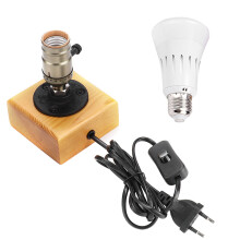 Plug-in Cord with Switch, Industrial Style Desk Lamp with Dimmable Wood Table Lamp for E26/E27Bulb Holder, Vintage Night Light Base for Bedroom,
