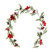 Decoração multiuso com frutinhas vermelhas e pinhas, haste de arame flexível para arranjos personalizados, perfeita para o Natal e para o ano todo.