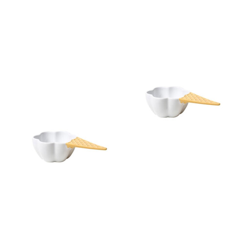 2Pcs White Ceramic Handled Dessert Bowls Multi-Function Fruit Bowls 1