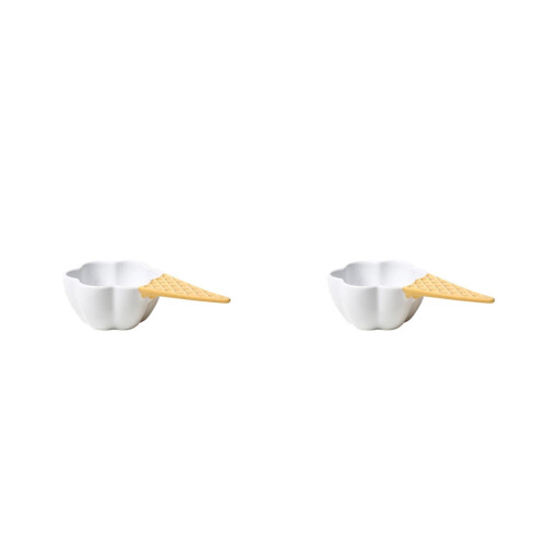 2Pcs White Ceramic Handled Dessert Bowls Multi-Function Fruit Bowls 2