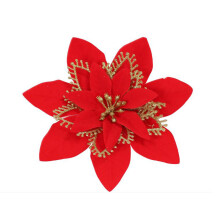 Poinsettias artificiels à paillettes éclatantes, décorations de sapin de Noël en tissu rouge pour une décoration intemporelle de mariage et de