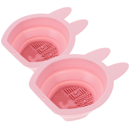 4Pcs Pink Silicone Bunny-Shaped Makeup Brush Cleaners Foldable Design 2