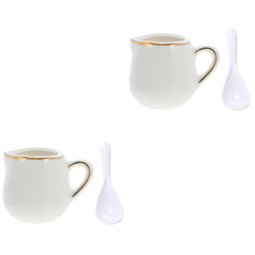 2Pcs Portable Ceramic Creamer Pitcher Supply Dispenser 2