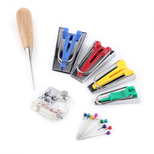 Quiltmaking Accessories Bias Tape Maker Sewing Tools Kit Universal Sewing Machine Fit Fabric Fold Strips With Binding Foot Adjustable Size Craft 2