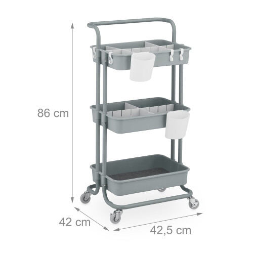 Chariot de rangement avec inserts en feutre, étagères à 3 niveaux 2