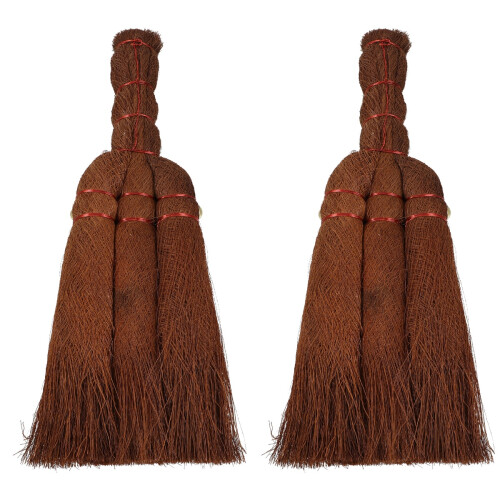 2Pcs Dark Brown Palm Ceiling Broom Head Spider Web Cleaner for Home 2