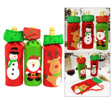 3Pcs Washable Wine Bottle Covers Holiday Sequins Elk Snowman Designs