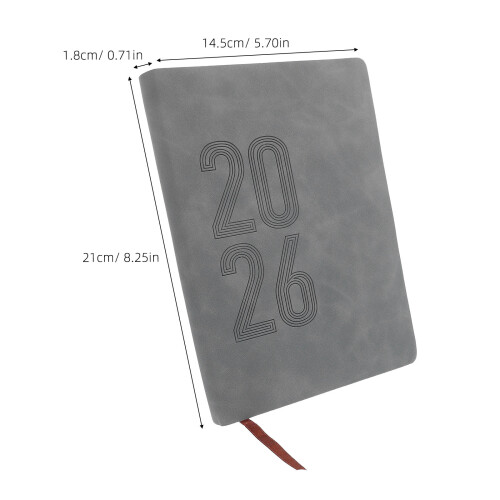 2Pcs 2026 Planner Notebook Grey PU Soft Cover Monthly Weekly Organizer 2