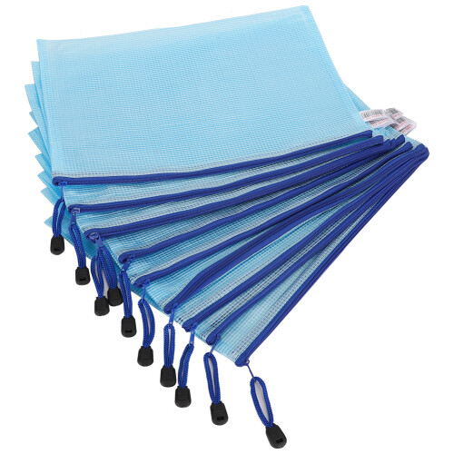 10pcs Light Blue Mesh Zipper File Folders A4 Document Organizer 23.7x33.3cm 2