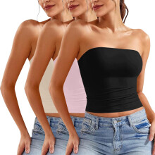st Dam Shapewear Tube Tops Axelbandslösa Rynkade Inbyggda Shelf-BH Casual Khaki L