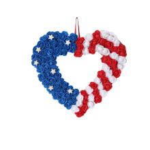 Ghirlanda patriottica a forma di cuore rosso, bianco e blu – 35 cm. Ghirlanda di fiori in schiuma con stelle, resistente allo sbiadimento, ideale