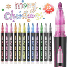 Dreamy Sparkle Dual-Line Konturenstift, 12 schimmernde Metallic-Marker für Karten, Scrapbooking, DIY-Kunst – Geeignet für Keramik, Glas, Holz und