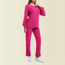 Women's Solid Scrubs Set Red 2X Loose Trousers Long Sleeve