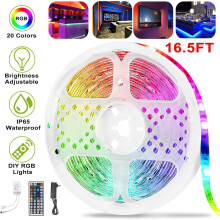 Fita de LED RGB de 5 metros, 300 LEDs, à prova d'água IP65, cortável e com intensidade ajustável, controle remoto infravermelho de 44 teclas,