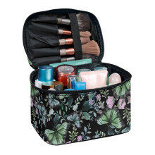 Make-up reisetui met vakjes voor kwasten, handzaam, met vlinder- en groenbladdesign, ideaal voor buitenreizen.