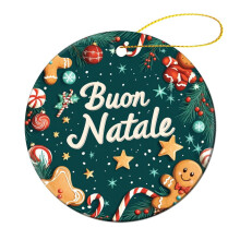 Buon Natale italienska keramiska julgransprydnader – Rund julgransdekoration, kompatibel med alla vanliga granar