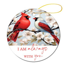 Decorazioni natalizie in ceramica a forma di cardinale, uccello rosso e corniolo – Cerchio piatto per albero di Natale, compatibile con etichette