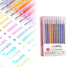 Set van 24 kleurrijke glittergelpennen, 2 ml inkt, geschikt voor kleurboeken voor volwassenen, tekenen, krabbelen, knutselen en notities.