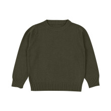 Suéter infantil unissex de tricô, manga longa, gola redonda, cor verde-oliva, tamanho 18-24 meses.