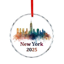 Aquarel kerstornament met de skyline van New York, Amerikaanse binnenstad, gebouwen, kerstornamenten 2025 voor de kerstboom