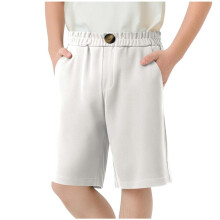 Boys School Uniform Shorts Stretch Pull On Chino Shorts Youth Cropped Shorts with Pockets White 5-6 Years