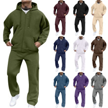 Herretreningsdrakter2-delt sett treningsdress joggesko med hettegenser og glidelås, varm høstmatchende langermet sportsdress med rund hals,