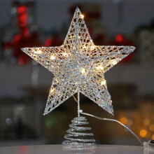 LED Star Tree Topper Silver Metal 10 Inch