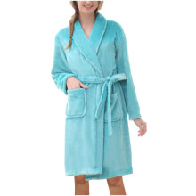 Flannel Hooded Bathrobe for Women and Men Sky Blue M