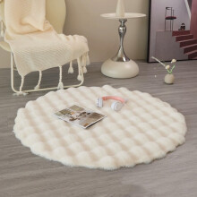 Soft Velvety Round Area Rug – Beige, 27.56"x27.56", Polyester, for Bedroom, Living Room, Dorm, Porch (Compatible with All Floors)