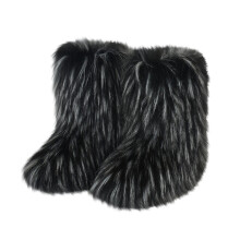 Willtoo Harige Imitatiebont Laarzen voor Dames – Halflang, Ronde Neus, Pluche Warme Winterlaarzen, Zwart, US-9 (EU-42)