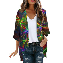 Mardi Gras-vest voor dames, lichtgewicht vest met glitter en open voorkant, met carnavals thema print.