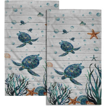 Lot de 2 serviettes de toilette motif tortue marine - Serviette de bain tropicale douce pour les invités - Torchon de cuisine - Décoration pour