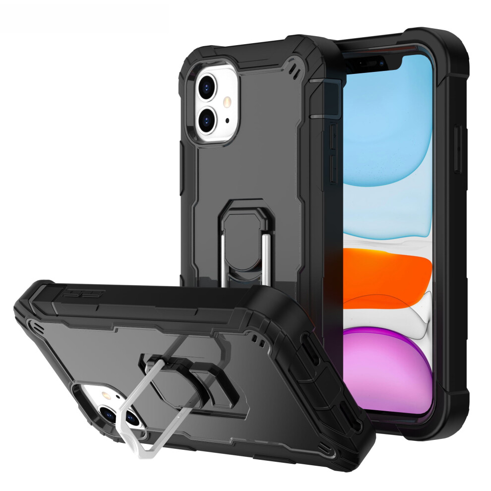 Iphone 11 Case 6.1" (2019) Â Compatible With Iphone 11, 3-In-1 Rugged Shockproof Drop Protection With Ring Holder & Stand, Black 9340959334797