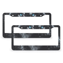 Wolf License Plate Cover with Blue Eyes – 2 Pack, Aluminum Frame, 6x12in, Compatible with US Vehicles