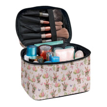 Conejitos con tulipanes para Pascua, neceser organizador de maquillaje, estuche con doble cremallera, poliéster ligero para mujeres y hombres.