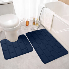 Waterabsorberende badmatten set (40x50cm & 50x80cm), antislip, machinewasbaar, sneldrogend, marineblauw polyester – geschikt voor standaard