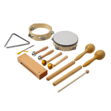 Orff Instrument Set 10-Piece Musical Percussion for Kids Solid Wood & Iron