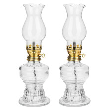 2Pcs Vintage Glass Kerosene Oil Lamp with Adjustable Wick for Home Use