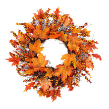 Couronne d'automne artificielle de taille idéale pour l'intérieur et l'extérieur, élégante et réaliste, avec feuilles d'automne, pommes de pin