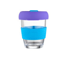 Cană de cafea reutilizabilă, cană de călătorie din sticlă borosilicată de 8,5 x 12,5 cm, cu mâner din silicon, pentru o experiență