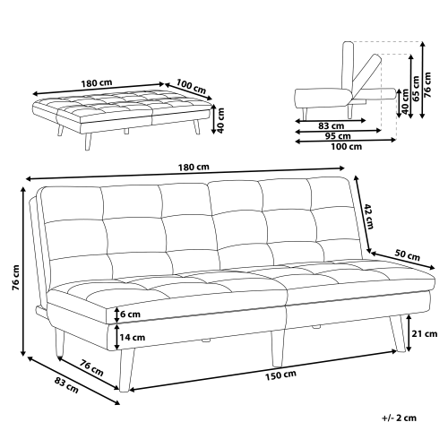 Beliani Sofa Bed 3 Seater RONNE Fabric Black 2