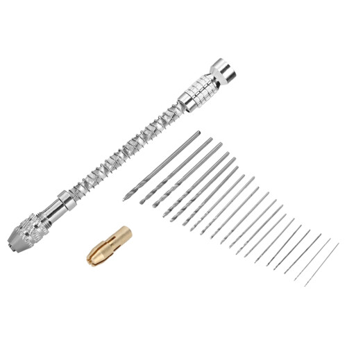 Mini Hand Drill Set with 20 Bits, 0.3-1.6mm, Silver