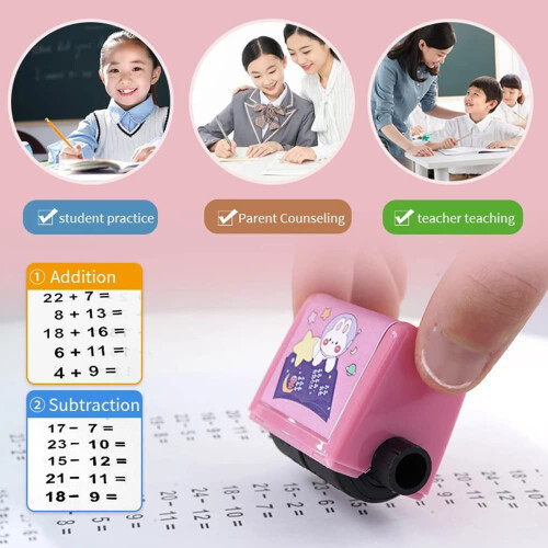 Reusuable Math Practice Roller Stamp For Kids, Teaching Stamp Featuring Addition Subtraction Multiplication Division, Smart Educational Tool With 2