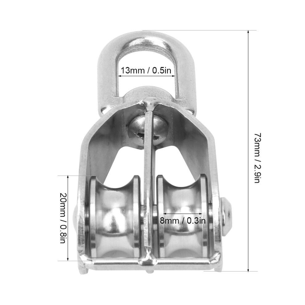 2Pcs Stainless Steel M20 Fixed Pulley, 75Kg Load, Double Wheel 4121392684480
