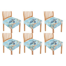 Juego de 6 fundas elásticas para sillas de comedor con estampado de tortugas marinas, fáciles de instalar, ideales para la cocina. Color azul.
