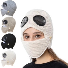 Gorro de invierno unisex 3 en 1 con gafas y máscara desmontable, gorro de aviador de punto para esquí, senderismo y actividades al aire libre en