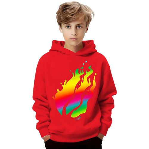 YUEHUA Παιδικό Φούτερ με Κουκούλα Preston Playz Flame με Στάμπα Φωτιάς και Ελαφρύ Πουλόβερ