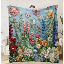 Coperta in flanella vintage con ricami floreali - Morbida e accogliente, ideale per pisolini, campeggio, viaggi e decorazioni per la casa. Un regalo