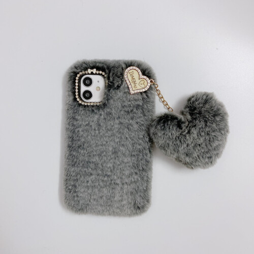 Συμβατό με iPhone11Case6.1", Μαλακή γούνινη θήκη με σχήμα καρδιάς και αντικραδασμική